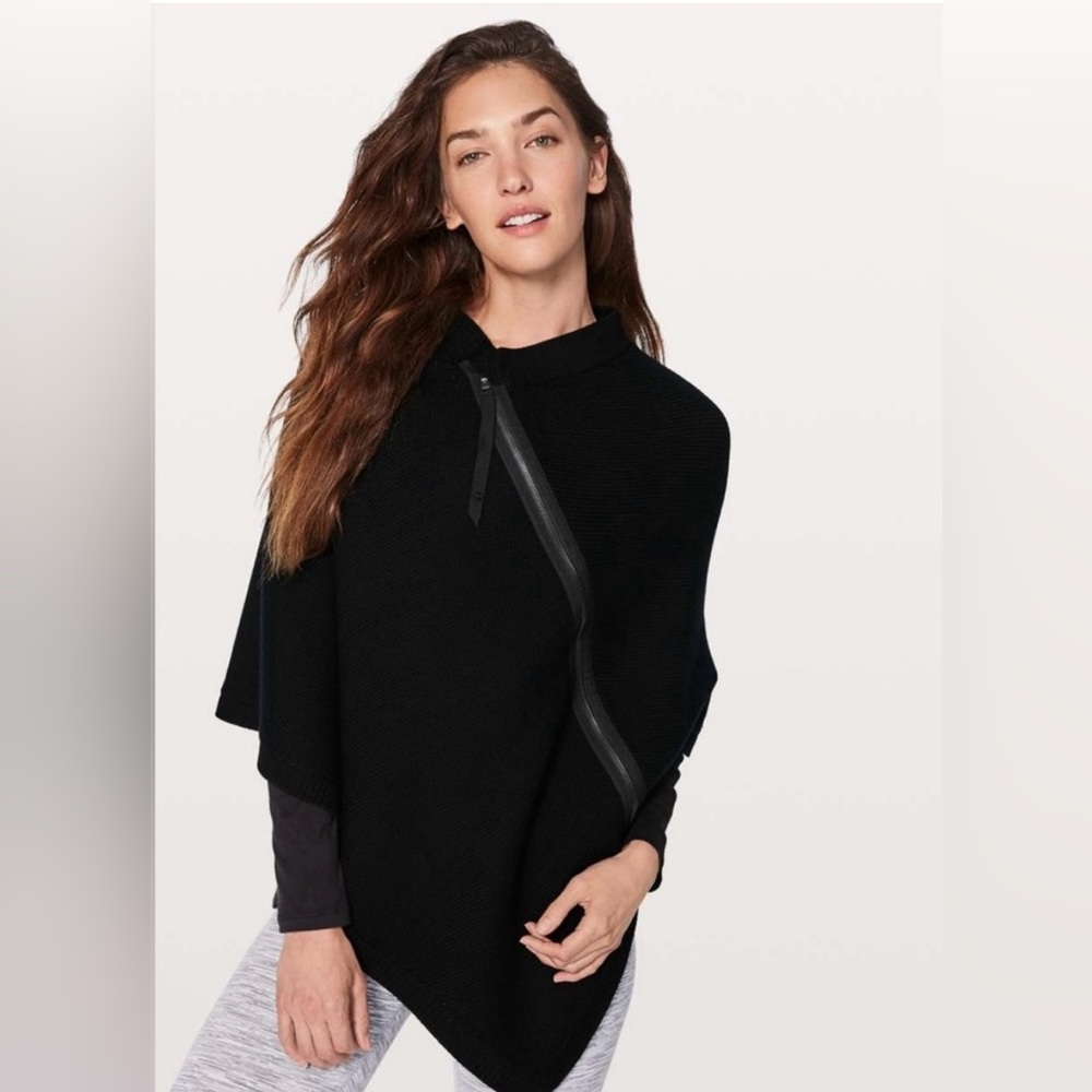Lululemon🍋 On the Go Poncho Black Merino Wool One Size - Picture 1 of 13